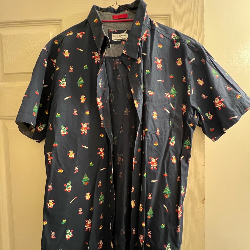 Navy Holiday Print Men's short sleeve Shirt